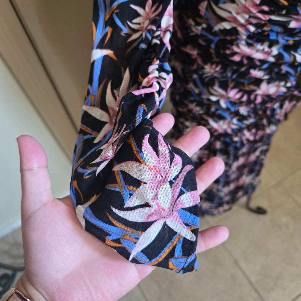 Diane Von Furstenberg DVF Ganesa Ruched Floral Tulle Midi Dress In Black L - Picture 6 of 8